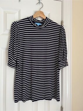Draper James Rayon Navy and White Striped Nautical Top -Size Large